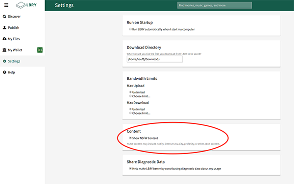 NSFW LBRY Settings